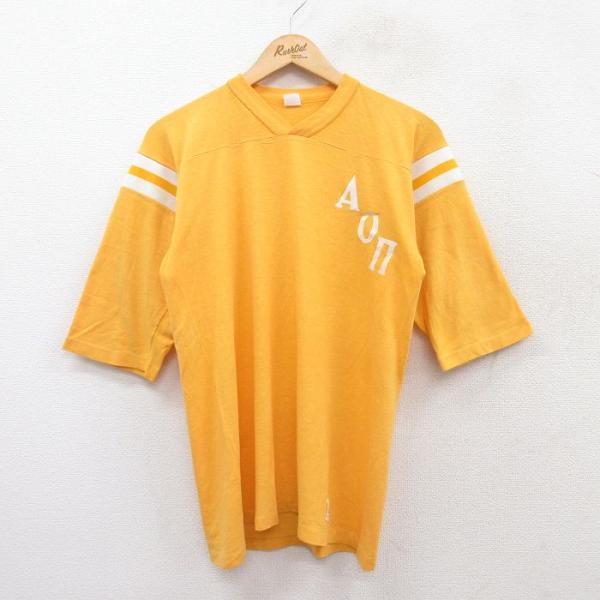 M/古着 7分袖 ビンテージ フットボール Tシャツ メンズ 80s V