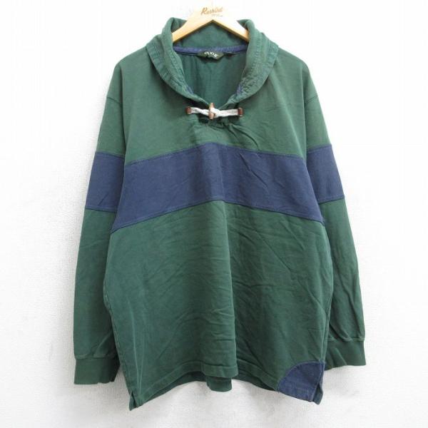 XL/古着 オービス 長袖 Tシャツ メンズ ツートンカラー 大きいサイズ コットン ショールカラー 緑他 25nov18 5OF