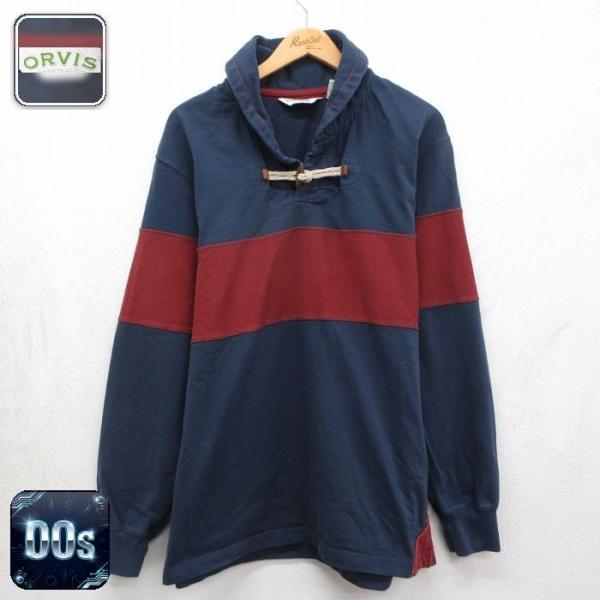 XL/古着 オービス 長袖 ビンテージ Tシャツ メンズ 00年代 00s コットン ショールカラー ネイビー他 26may13 2OF