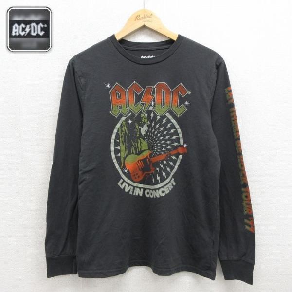 ACDC Tシャツ バンT ロンT ビンテージ ツアー サンダー 長袖 XL M/古着 長袖 ロック バンド Tシャツ メンズ AC/DC クルーネック グレー