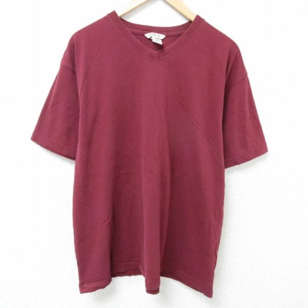 XL/古着 エルエルビーン LLBEAN 半袖 ブランド Tシャツ メンズ 無地 大きいサイズ コットン Vネック エンジ 25may26 中古