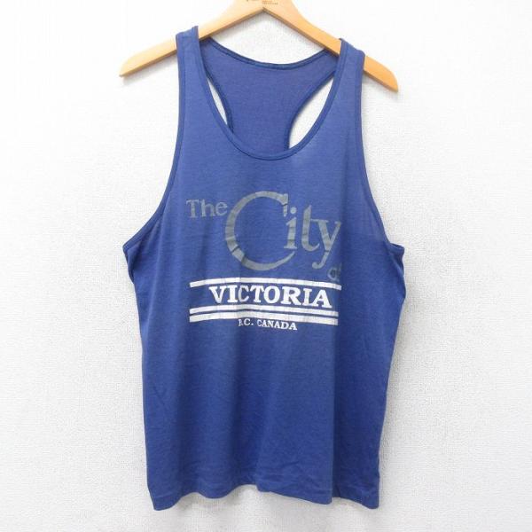 L/古着 ビンテージ タンクトップ メンズ 90s City VICTORIA クルーネック 紺 ネイビー 霜降り 25jun26 中古 5OF