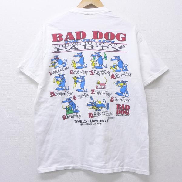 L/古着 半袖 ビンテージ Tシャツ 90s バッドドッグ BAD DOG 犬 ネコ クルーネック 白 ホワイト 20jul08 中古 メンズ