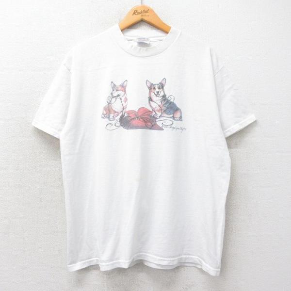 Hanes L/古着 ヘインズ 半袖 ビンテージ Tシャツ メンズ 90s 犬 ラメ 