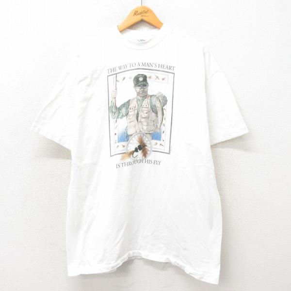 Hanes XL/古着 ヘインズ 半袖 ビンテージ Tシャツ メンズ 90s 釣り  
