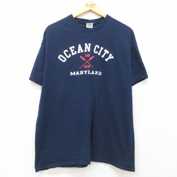 XL/古着 半袖 ビンテージ Tシャツ メンズ 00s OCEAN CITY コットン クルーネック 紺 ネイビー 25jul05 中古 5OF