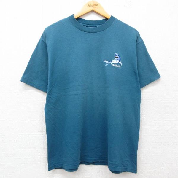 L/古着 半袖 ビンテージ Tシャツ メンズ 90s サメ ハワイ コットン