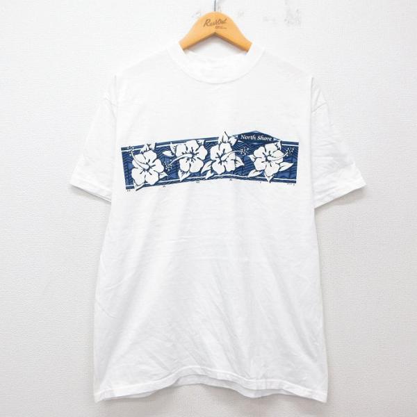 XL/古着 半袖 ビンテージ Tシャツ メンズ 00s ハイビスカス コットン