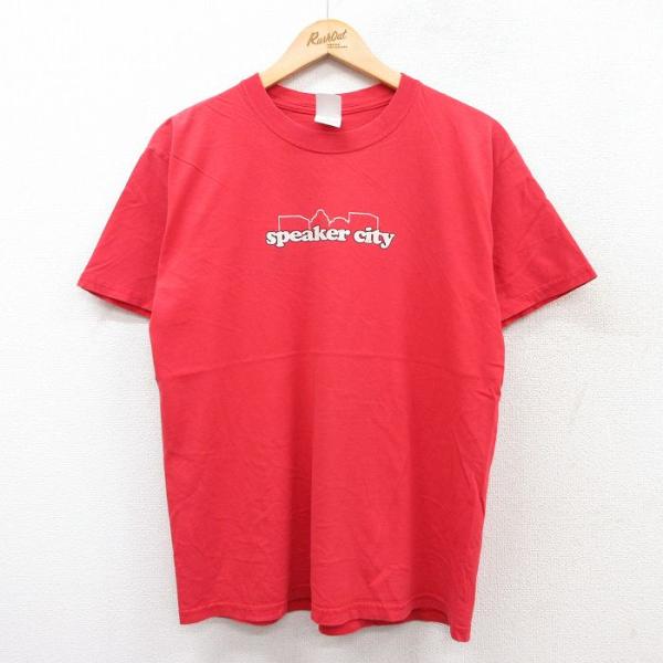 L/古着 半袖 ビンテージ Tシャツ メンズ 00s speaker city コットン クルーネック 赤 レッド 25aug18 中古 5OF