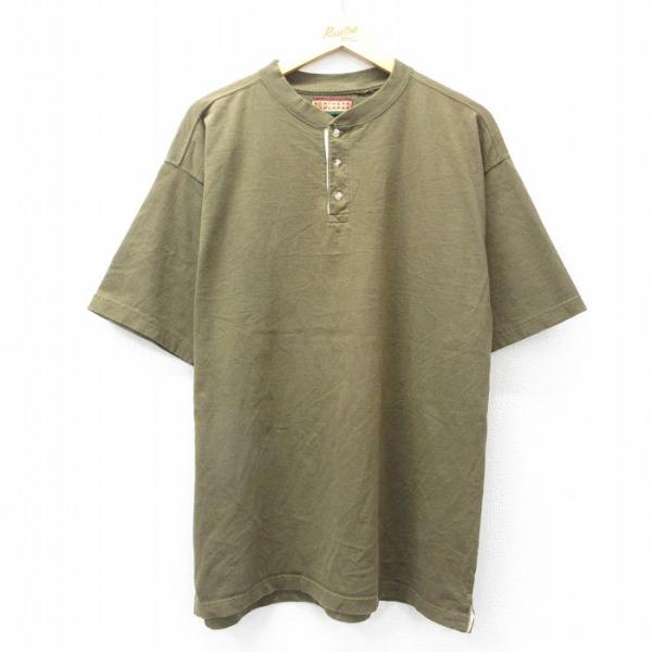 XL/古着 半袖 ビンテージ Tシャツ メンズ 00s 無地 ヘンリーネック 緑