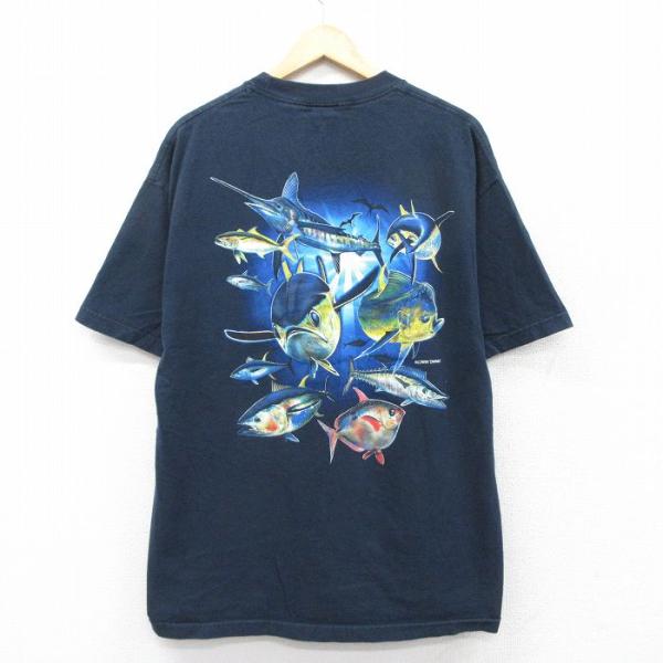 50%OFF】XL/古着 半袖 ビンテージ Tシャツ メンズ 90s 魚 胸ポケット