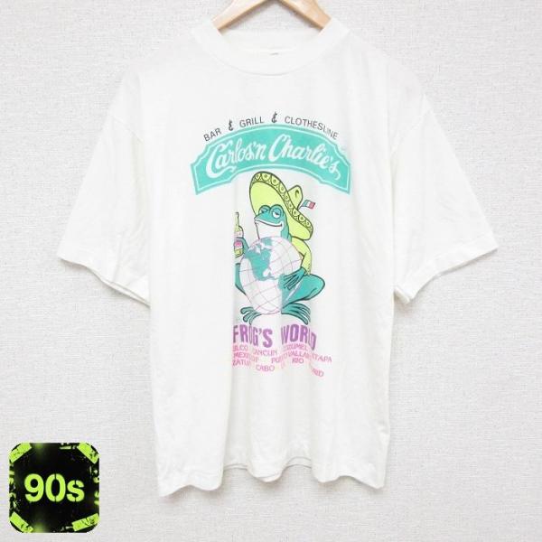 L/古着 半袖 ビンテージ Tシャツ メンズ 90s カエル 地球 クルーネック