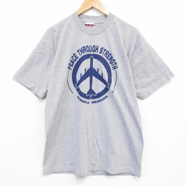 L/古着 半袖 ビンテージ Tシャツ メンズ 00s 飛行機 ピースマーク