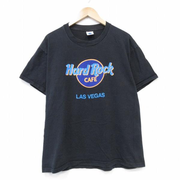 XL/古着 半袖 ビンテージ Tシャツ メンズ 90年代 90s ハードロックカフェ コットン クルーネック USA製 ブラック spe 26jun17