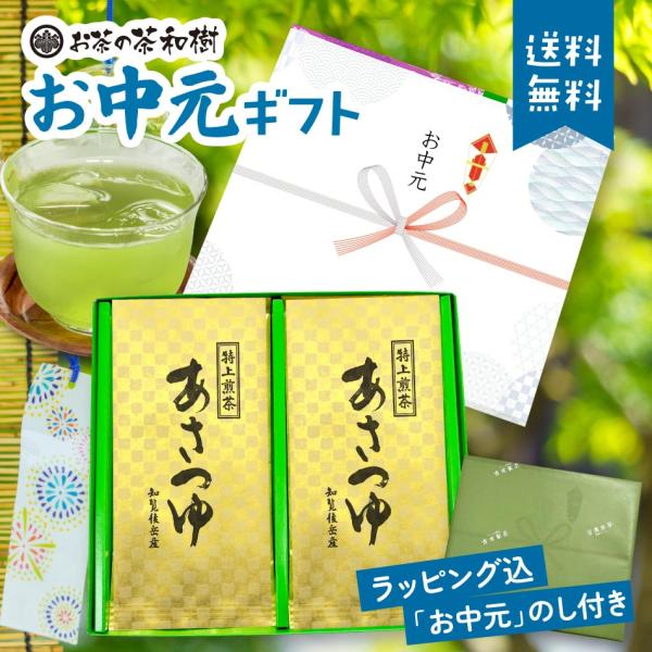 【お中元セット】知覧茶 プレミアム あさつゆ お中元ギフトセット 100g×2本 メール便 送料無料 [ 箱入りラッピング込 お茶 深むし茶 日本茶 茶葉 プレゼント ]