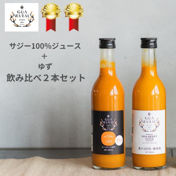 サジージュース 2本セット 100％＋ゆず味 飲み比べ 360ml お試し モンゴル産 国内製造 グアマラル サジー シーベリー ジュース