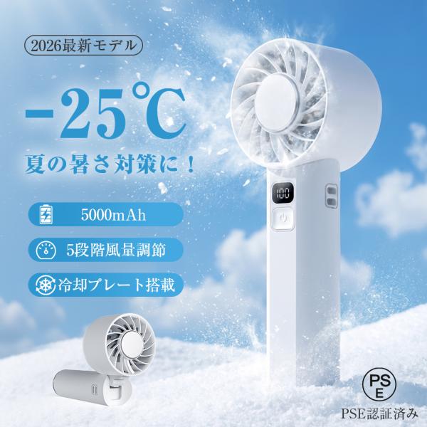 ハンディファン 扇風機 携帯扇風機 冷却プレート 強風 5段階風量調節 5000mAh大容量 type-c充電式 LED残量表示 小型 軽量 静音 熱中症対策 卓上扇風機