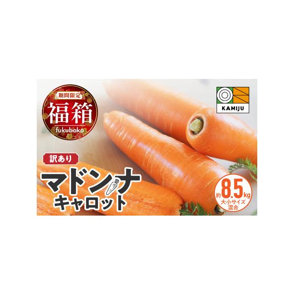 ■ 容量　訳ありマドンナキャロット　８.5kg(箱込みの重量）　大小サイズ混合　　【アレルギー】特定原材料8品目及び特定原材料に準ずる20品目は使用していません　　【賞味期限】生鮮食品のためお早めにお召し上がり下さい。　　【保存方法】1本1...