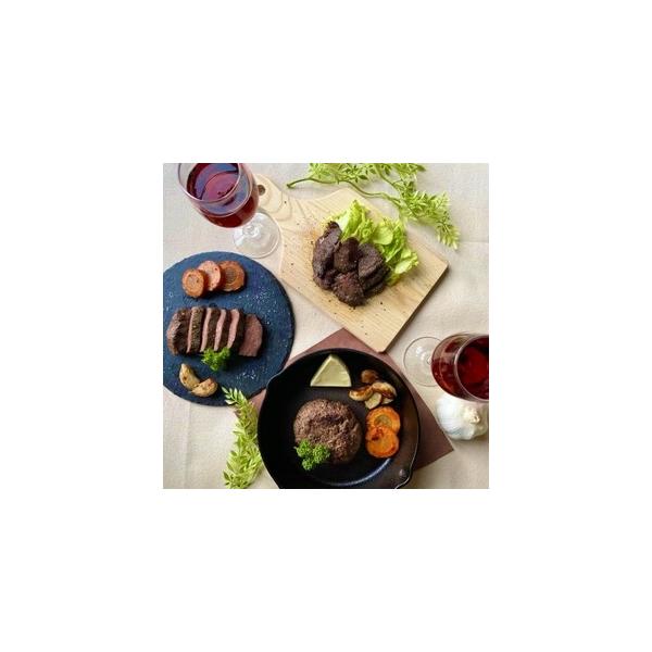 ■ 容量　・鹿肉ステーキ[140g×1]　・鹿肉ハンバーグ[90g×2]　・鹿肉ソーセージ[140g(4本)]　・焼肉用タレづけスライス[200g×1]■ 配送について　※決済からお届けまで180日以上お待ちいただく可能性がございます。予め...