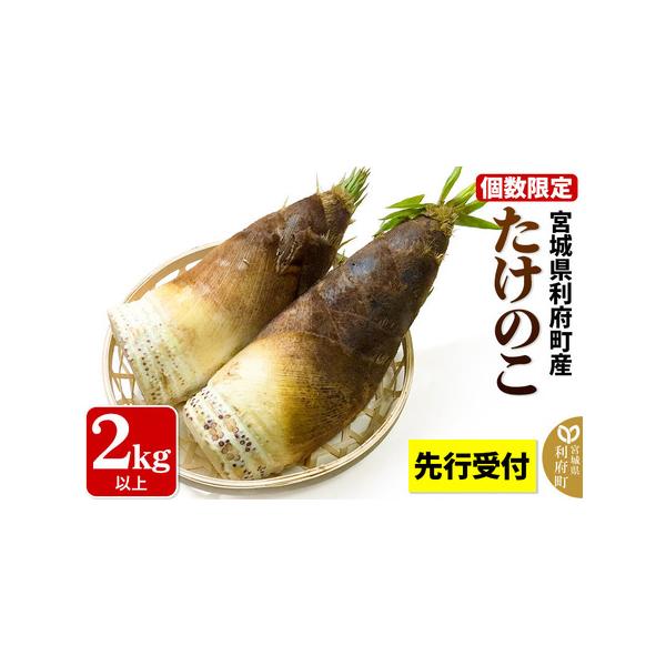 ■ 容量　■名称：宮城県利府町産 たけのこ　■内容量：2kg以上（2〜6本）　■保存方法：冷蔵庫の野菜室での保存　■賞味期限：発送日より6日以内（冷蔵保存時）　■注意事項：　★配送される年、時期をよくご確認ください★　・収穫したたけのこのサ...
