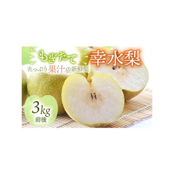 ■ 容量　■ 内容量等　幸水梨：3kg前後（5〜8個）　　■ 原材料　幸水梨　　■ 本品に含まれるアレルギー表示28品目　なし　　■ 消費期限　到着日より7日以内 (冷蔵保存時)　　■ 備考　【保管方法】　※風通しのよい冷暗所または冷蔵庫で...