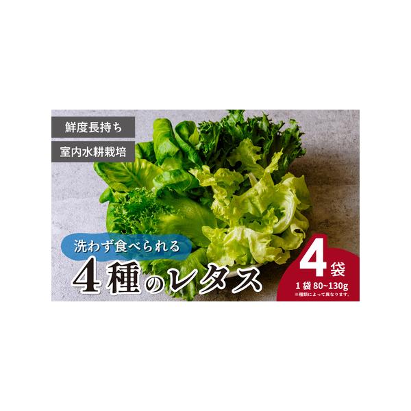 ■ 容量　＜商品名＞　洗わず食べられる！4種のレタス　　＜内容量＞　・フリルレタス×1袋　・グリーンオーク×1袋　・グリーンリーフ×1袋　・サラダ菜×1袋　計4袋(1袋あたり約80〜130g)　※種類によってg数が異なります。　　＜賞味期限...