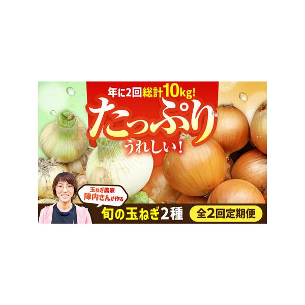 ■ 容量　【2回定期便】玉ねぎ5kg/回　3月：新玉ねぎ（早生玉ねぎ） 5kg　6月：晩生玉ねぎ 5kg　※玉ねぎのサイズにより若干前後する場合がございますので、あらかじめご了承ください。■ 配送について　3月・6月の全2回お届けいたします...
