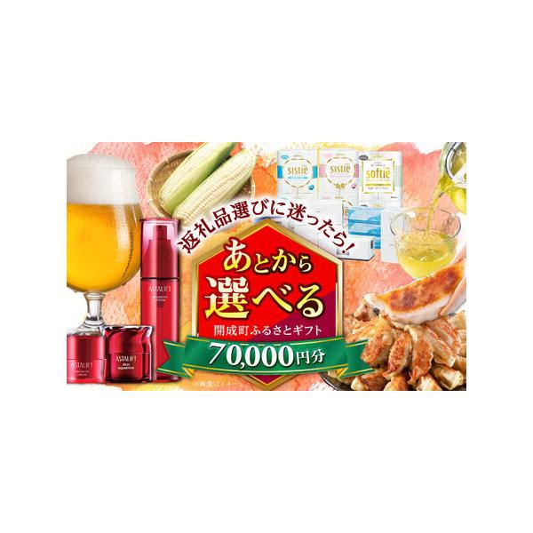 ■ 容量　【あとから選べる】開成町ふるさとギフト 7万円分■ 配送について　ご入金確認後、2週間以内にメールにて専用フォームログイン情報をお送りします。　返礼品の発送は、各返礼品ページの納期をご参考ください。　タイプ：【常温】