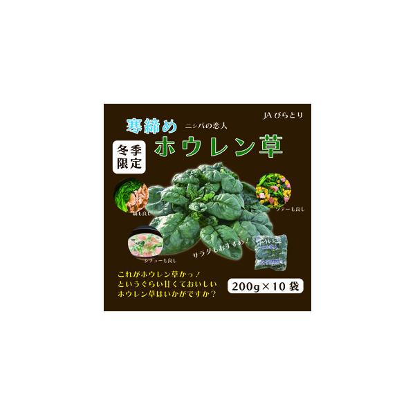 ■ 容量　寒締めホウレン草（ちぢみほうれん草）200g×10袋■ 配送について　2025年12月中旬〜2026年2月下旬まで順次発送　タイプ：【冷蔵】