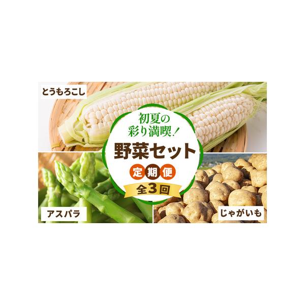 ■ 容量　【1回目】グリーンアスパラ　LMサイズ混合　約1kg　冷蔵　【2回目】とうもろこし（ホワイト）6本　約2.2kg　冷蔵　【3回目】男爵いも　Sサイズ　約4kg　常温　■ 配送について　2026年5月・7月・9月配送　　タイプ：【冷...