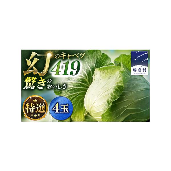 ■ 容量　特選まぼろしの419キャベツ 4玉■ 配送について　2026年7月中旬以降、お申込受付順に発送開始　※419キャベツの生育状況等により前後する場合があります　※配送日の指定はお受けできかねます。予めご了承ください。　※クール便対象...