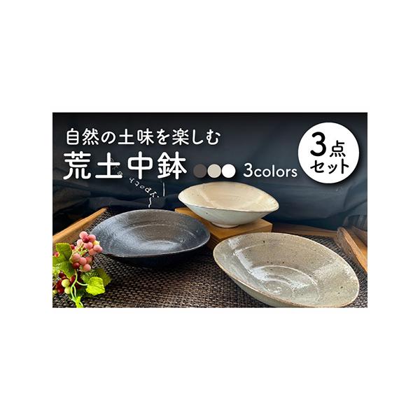 ふるさと納税 【美濃焼】荒土中鉢 3色セット【竜仙窯】食器 深皿