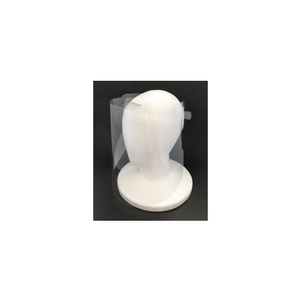 ■ 容量　・フェイスシールド50枚、バンド50本　　・サイズ　展開サイズ34.5ｃｍ×50ｃｍ　組立後の高さ26ｃｍ　　・素材　本体：高透明PET（ポリエチレンテレフタレート）　バンド：モビロンバンド（熱可塑性ポリウレタンエラストマー）