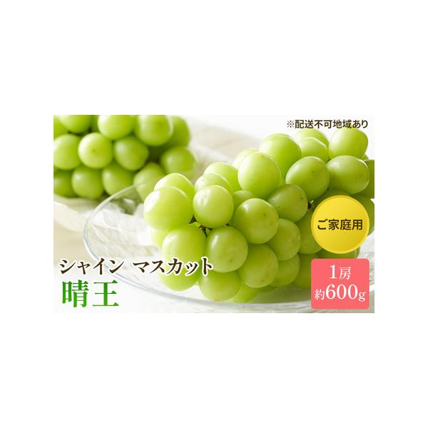 ■ 容量　ご家庭用 シャインマスカット 晴王 約600g×1房　岡山県内産（5条8号ハ）　※お届け日、時間の指定は申し訳ないですが、お受けできません。　※ご家庭用としての内容です。少し形が良くなかったり、色むらがあるものが含まれますのでご了...