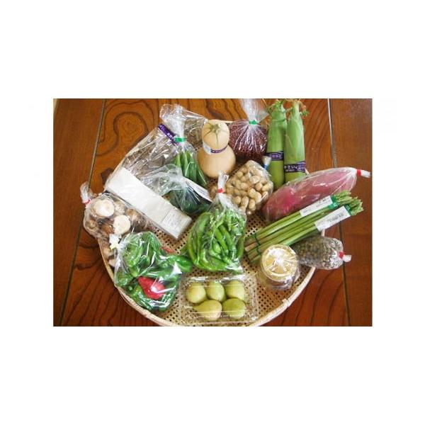 容量季節毎の旬の新鮮野菜をたっぷり詰め合わせてお送りします。春：スナップえんどう、絹さや、十六ささげ、トマト、小松菜、なばな、玉ねぎなど夏：きゅうり、なす、ピーマン、トマト、とうもろこし、アスパラ、モロヘイヤ、おくらなど秋：しいたけ、じゃが...