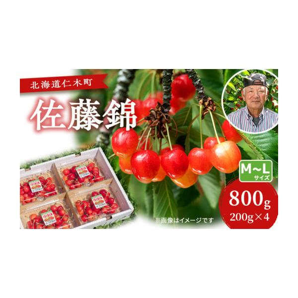 容量さくらんぼ【佐藤錦】800g（200g×4）※M-Lサイズ混合産地：仁木町※賞味期間：発送から3日程度（冷蔵）※ふるさと納税返礼品地場産品基準(平成31年総務省告示第179号第5条)のうち該当する類型について仁木町内において生産されたも...