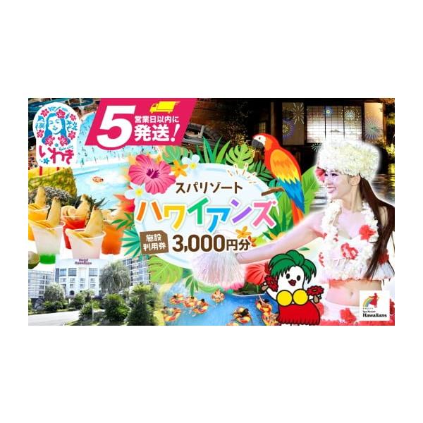 容量●スパリゾートハワイアンズ施設利用券　3,000円分×1枚※使用期限は発送から1年間です。※スパリゾートハワイアンズの入場券購入代、ホテルハワイアンズ・モノリスタワー・ウイルポートの宿泊代としてご利用いただけます。差額はご負担ください。...