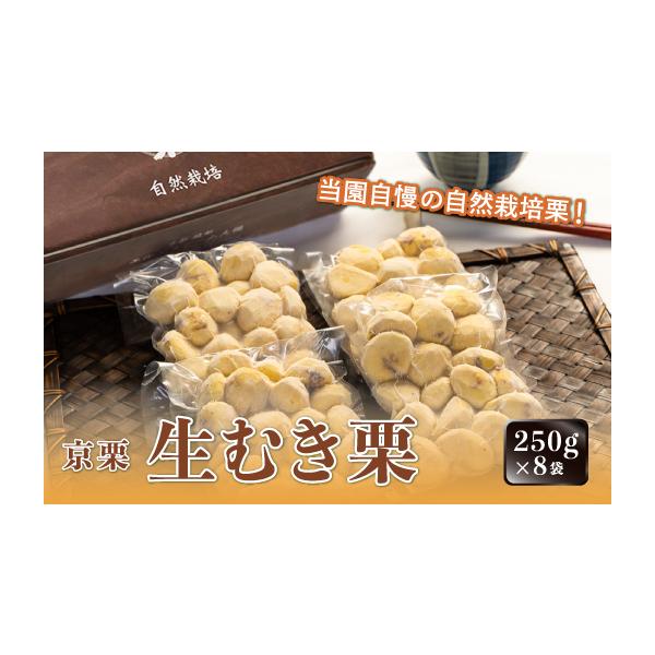 容量京栗生むき栗 合計約2kg（箱含む）250g×8袋  原産地:京都府綾部市▼原材料▼京栗（ぽろたん、石鎚、岸根、このみ、銀寄、美玖里、筑波、万点甘栗）消費期限出荷日より冷蔵で7日※栗は生物ですので、到着後すぐにお召し上がり下さい。発送期...