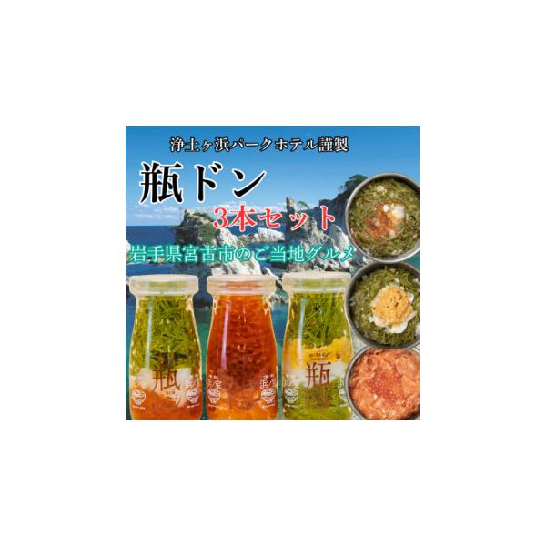 【ふるさと納税】浄土ヶ浜パークホテル【瓶ドン浜ノ宝】3本セット_ 瓶ドン 魚介 海鮮 浄土ヶ浜パークホテル ご当地グルメ 丼 ご当地 名物 岩手県 宮古市 美味しい 人気 いくら ホタテ ウニ サーモン めかぶ 海鮮丼 贈答 ギフト 送料無料 【配送不可地域：離島】【1473964】