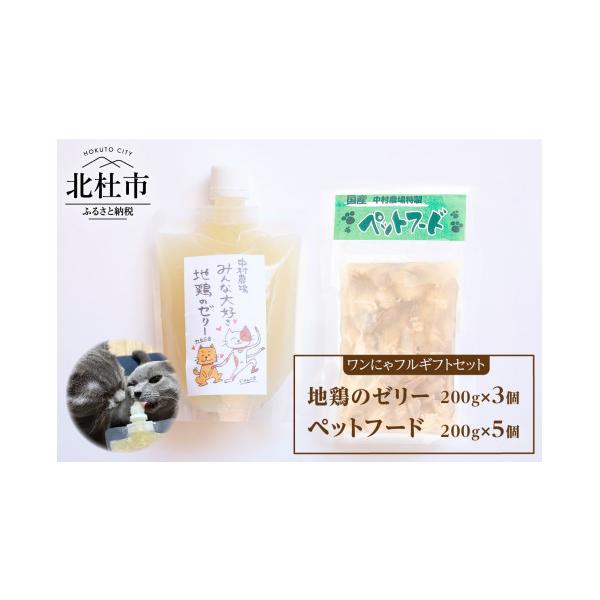 ふるさと納税 雑貨・日用品 山梨県 北杜市 ワンにゃフルギフトセット ペットフード ドッグフード キャットフード セット 地鶏 ゼリー 200g×8個 中村農場 無添…