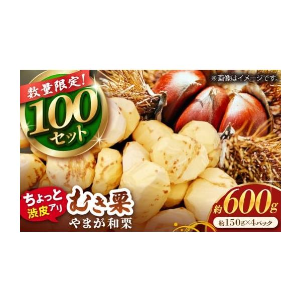 容量むき栗 渋皮1割〜2割つき 約600g（約150g×4pc）※真空パックでお届けします。【原料原産地】山鹿市産【加工地】熊本県山鹿市消費期限【賞味期限】冷凍で半年発送期日【2026年】9月中旬〜10月上旬の間にお送りいたします。※天候に...