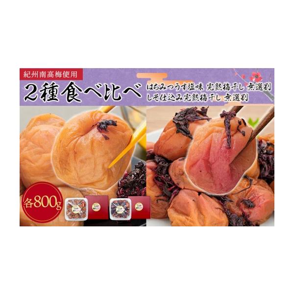 ふるさと納税 加工品等 梅干 和歌山県 海南市 紀州南高梅使用 2種食べ比べ はちみつ うす塩味 完熟梅干し・しそ仕込み完熟梅干し 無選別 各約800g ［TM213］