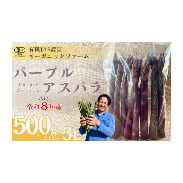 容量・オーガニック パープルアスパラガス  3L　500g消費期限約７日※生鮮品のため、お早めにお召し上がりください。発送期日出荷時期：4月上旬〜5月中旬期間内に順次発送致します。（目安：25日営業日以内に発送）※天候や生育状況により発送時...