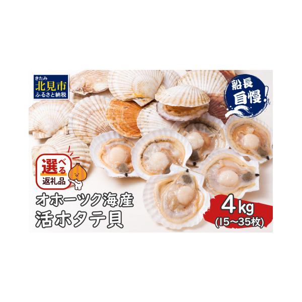 【ふるさと納税】【予約】とれたて新鮮！オホーツク海産 活ホタテ貝 4kg 15～35枚 ( 魚介 海鮮 貝 帆立 ほたて ホタテ 4キロ カレー シチュー 肉厚 )