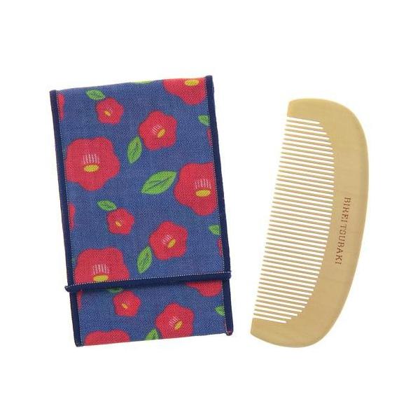 [メール便対応]伊豆利島 椿油染め 美麗椿 三日月櫛 つげ櫛（つげぐし/ケース付つげくし）