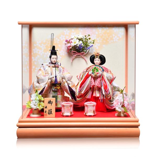 【美品】【人気工房 雅秀作】雛人形 親王飾り アクリルケース入り 立雛ケース】【ひな人形】親王飾芥子親王立雛鴇色アクリルケース：桃華