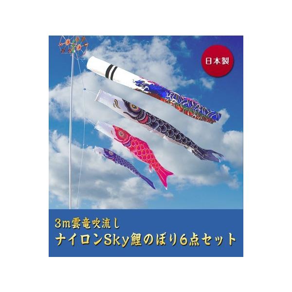 3m雲竜吹流ナイロン鯉のぼり6点セット【家紋・名入対応】【庭園 3m雲竜吹流ナイロン鯉のぼり6点セット【家紋・名入対応】【庭園