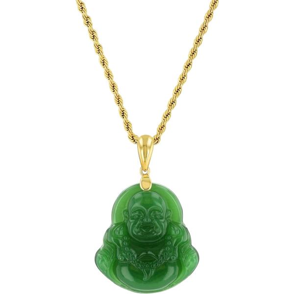 並行輸入品】Shop-iGold 笑う仏陀 グリーン翡翠ペンダントネックレス