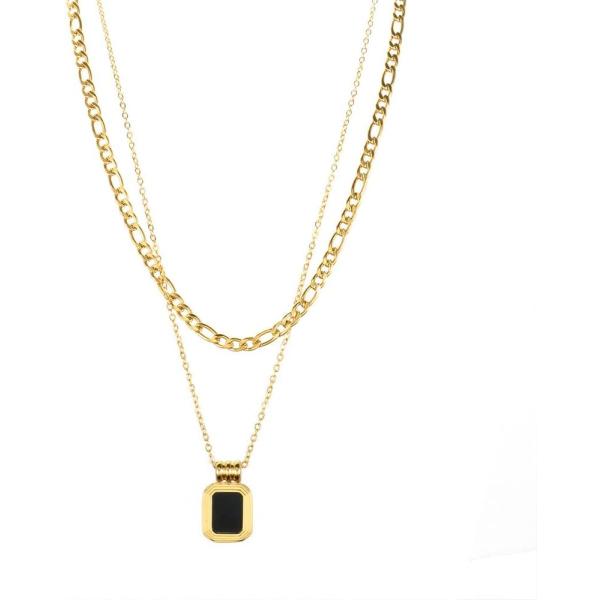 ネックレス・ペンダント ROMANTINUER SN146 DOUBLE LAYER BLACK STONE NECKLACE CALOZITO Fashion Pendant Necklace Women Men Gold Chain