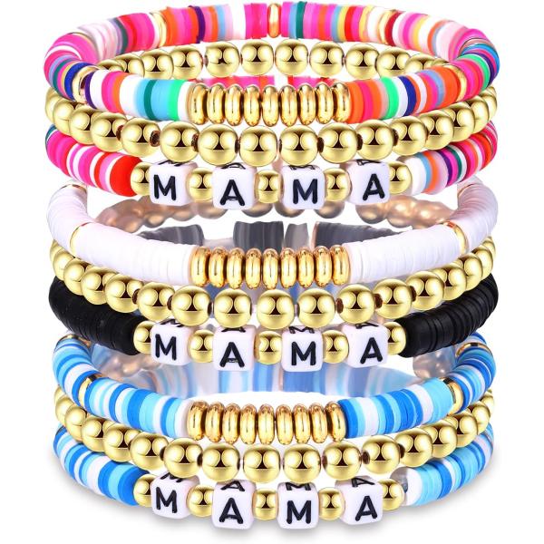 mama　天然石ビーズブレスレットセット HZEYN 9パック MAMA Heishiブレスレット セット スタッカブル